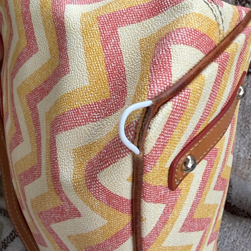 Dooney & Bourke Wren Pink and Yellow Chevron Zip Tote - Picture 10 of 10